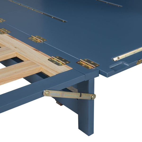 English Elm Queen Size Murphy Bed With Iron Legs, Modern Blue Finish, Space-Saving Design For Stylish Living N820S00035N-GIGA