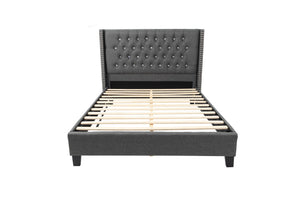 English Elm QUEEN Upholstered Bed Blue Gray with Polyester Fabric & Wood Frame, Headboard 47"H, Stylish Kingly Look B089S00129