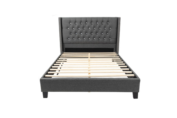 English Elm QUEEN Upholstered Bed Blue Gray with Polyester Fabric & Wood Frame, Headboard 47"H, Stylish Kingly Look B089S00129