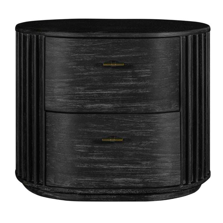 VIG Furniture Fields Solid Acacia Nightstand In Matte Black With Gold Handles, 2 Drawers, Fully Assembled, 25.9"W VGWD-VGD2-BST02-BLK