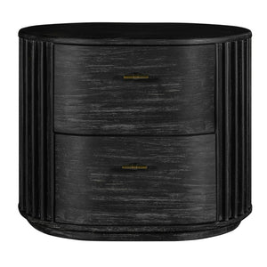 VIG Furniture Fields Solid Acacia Nightstand In Matte Black With Gold Handles, 2 Drawers, Fully Assembled, 25.9"W VGWD-VGD2-BST02-BLK