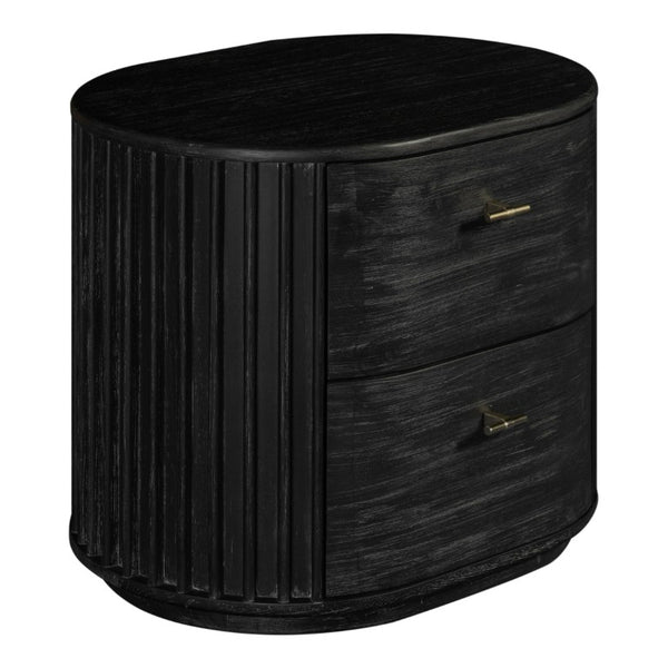 VIG Furniture Fields Solid Acacia Nightstand In Matte Black With Gold Handles, 2 Drawers, Fully Assembled, 25.9"W VGWD-VGD2-BST02-BLK