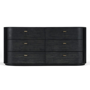 VIG Furniture Fields Modern Black Acacia Dresser With 6 Spacious Drawers, Gold Handles, Smooth Glides, 70.8"W VGWD-VGD2-DR06-BLK