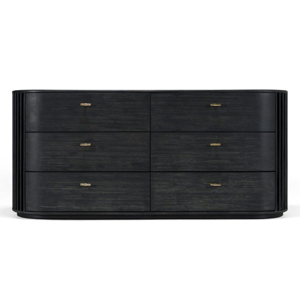 VIG Furniture Fields Modern Black Acacia Dresser With 6 Spacious Drawers, Gold Handles, Smooth Glides, 70.8"W VGWD-VGD2-DR06-BLK