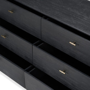 VIG Furniture Fields Modern Black Acacia Dresser With 6 Spacious Drawers, Gold Handles, Smooth Glides, 70.8"W VGWD-VGD2-DR06-BLK