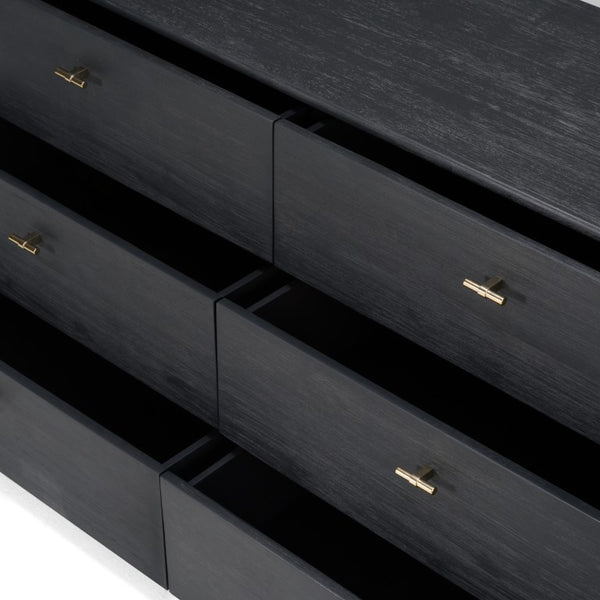 VIG Furniture Fields Modern Black Acacia Dresser With 6 Spacious Drawers, Gold Handles, Smooth Glides, 70.8"W VGWD-VGD2-DR06-BLK