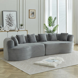 English Elm Curved Chenille Sectional Sofa Deep Seat Cloud Cushions Four Seater Modern Living Room Grey W3505P456571