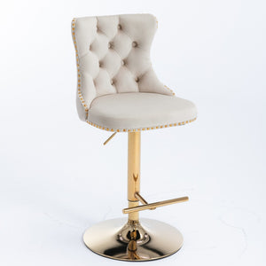 English Elm A&a Velvet Swivel Barstools Tufted Upholstered Seat Gold Base Adjustable Kitchen Pub Set Beige W114349916