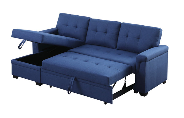 English Elm Jardin Reversible L-shaped Sectional Sleeper Sofa with Chaise Storage and Tufted Fabric Blue B2749S00007