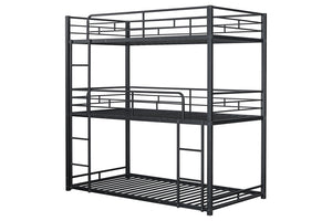 English Elm Triple Triple Twin Bunk Bed Contemporary Metal Frame with Attached Side Ladders Durable Design Black 80 L x 14 W x 7 H B2741S00303