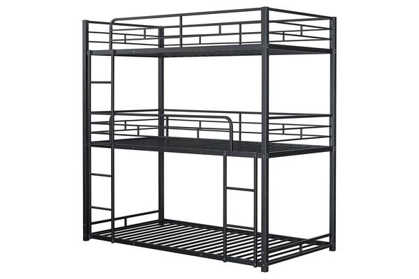 English Elm Triple Triple Twin Bunk Bed Contemporary Metal Frame with Attached Side Ladders Durable Design Black 80 L x 14 W x 7 H B2741S00303