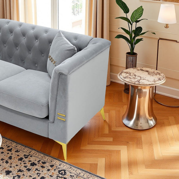 English Elm Fx-P83-Lgy3 Modern Tufted Velvet Sofa – Elegant 3-Seater Couch With Gold Legs & Plush Comfort For Homes W576S00218