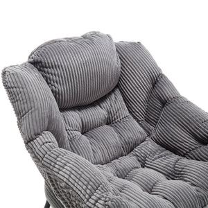 English Elm Lazy Chair Plush Ottoman Lounge Chair with Ergonomic Back, Side Pocket, Steel Frame Comfort Grey W640P271551