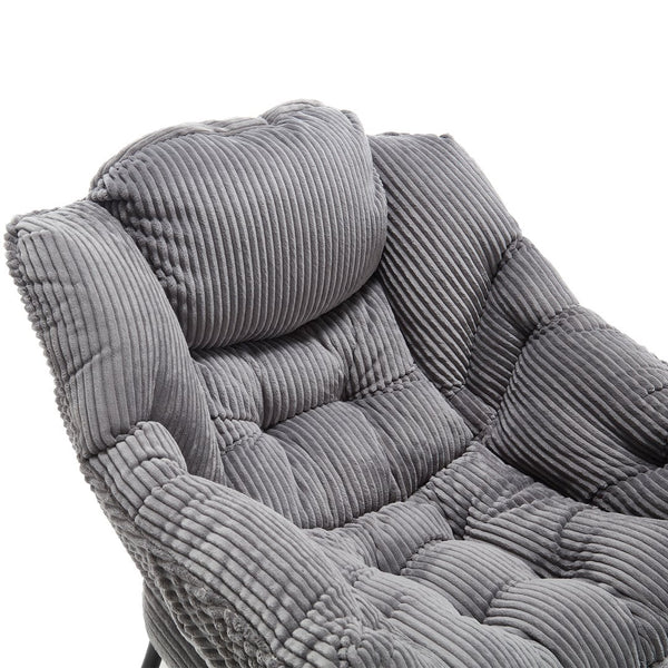 English Elm Lazy Chair Plush Ottoman Lounge Chair with Ergonomic Back, Side Pocket, Steel Frame Comfort Grey W640P271551