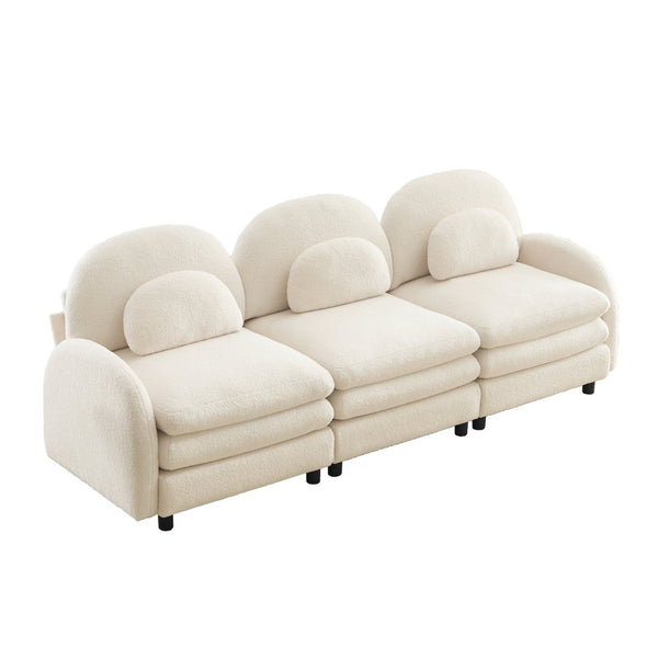 English Elm Teddy Fleece Modular Cloud Sofa Sculptural Curved Three Seat Living Room Couch Beige White W5656S00080