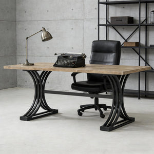English Elm Roomy 62 Inch Executive Desk with Golden Metal Legs for Home Office Study T3971P458446