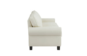 English Elm Pet-Friendly Cream Leather Loveseat 2-Seater Sofa with Cloud Arms, Ergonomic Back Support, Compact Appeal W542P188786