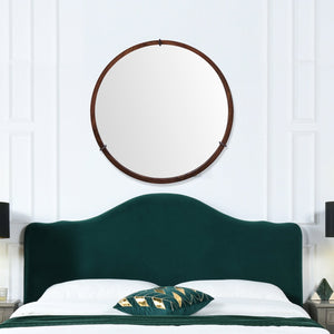 English Elm Jennifer Taylor Home - Hausen 31.5" Mid-Century Round Wall Mirror with Walnut Veneer, Gunmetal Accents, Spacious Glow B2719P246002