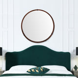 English Elm Hausen 31.5" Mid-Century Modern Round Accent Wall Mirror, Brown Walnut Wood & Veneer