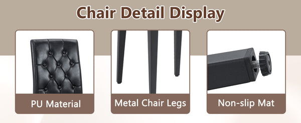 English Elm Table And Chair Set - Modern Black Wood Dining Table With Ergonomic Pu Leather Chairs For Comfort W1151S04311-GIGA