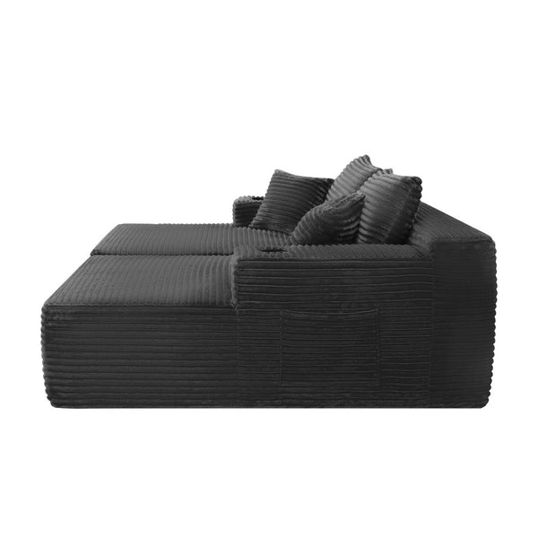 English Elm 75"cloud Plush Fabric Sectional with Double Chaise Deep Seat and Cup Holder for Living Room W3975S00053
