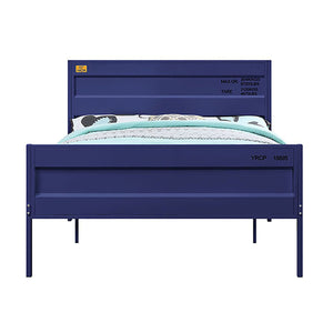 English Elm Blue Cargo Container Metal Platform Bed with Industrial Rectangular Headboard, Box-Spring Free Convenience B062P189169
