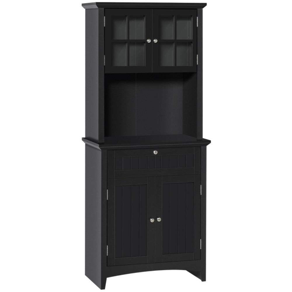English Elm Home Freestanding Pantry Cabinet Matte Black Beadboard Glass Doors Kitchen Storage T3971P465463