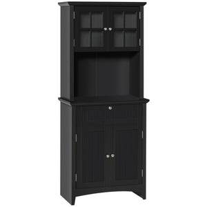 English Elm Home Freestanding Pantry Cabinet Matte Black Beadboard Glass Doors Kitchen Storage T3971P465463