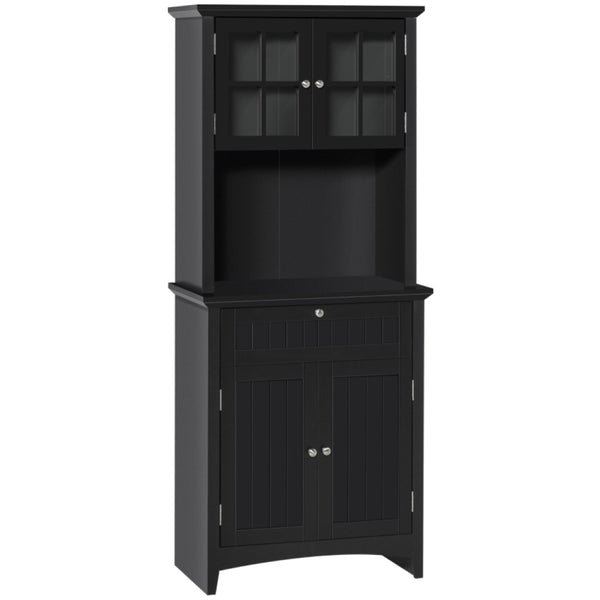 English Elm Home Freestanding Pantry Cabinet Matte Black Beadboard Glass Doors Kitchen Storage T3971P465463