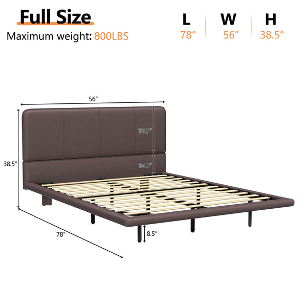 English Elm Christopher Knight Home® - Floating Bed Frame Modern PU Leather Platform Full Size with Under-Bed LED Lights, Durable, Easy Assemble Coffee 56.5 L x 21 W x 7 H N761P206085C