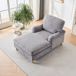 English Elm Modern Mid-Century Oversized Chaise Lounger Sofa Bed with Solid Wood Legs, Deep Seat Comfort Sleeper Grey W2363S00070