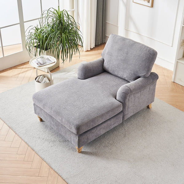 English Elm Modern Mid-Century Oversized Chaise Lounger Sofa Bed with Solid Wood Legs, Deep Seat Comfort Sleeper Grey W2363S00070