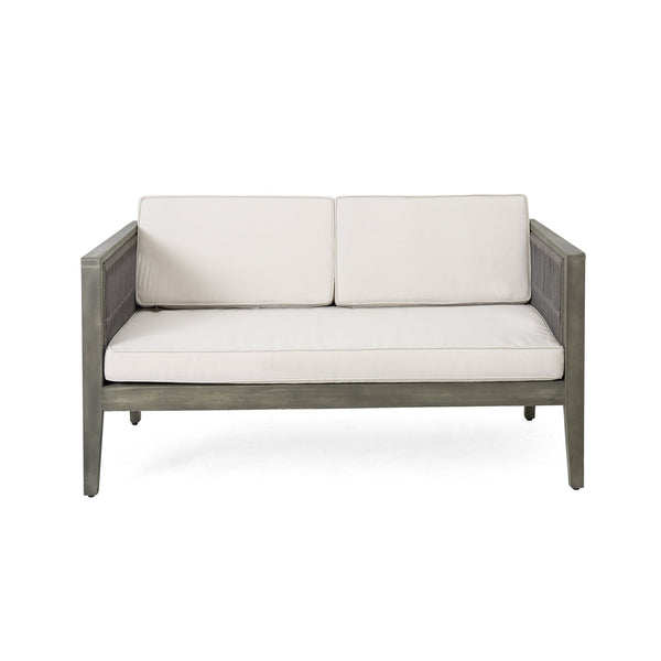 English Elm Christopher Knight Home® - 4-Pieces Acacia Wood Patio Furniture Set with Grey Rope & Beige Cushions, Weatherproof Deep Seating Set N780P171148F