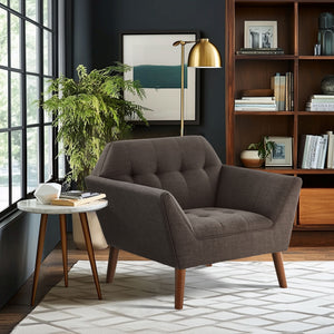 JLA Home INK+IVY - Wide Sculptural Mid-Century Lounge Chair with Hand-Tufted Detail, Durable Woven Upholstery, Solid Wood Legs Charcoal II110-0391