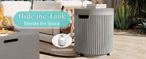 English Elm U_style Outdoor Mgo Propane Tank Cover Round Patio Side Table Fluted Stone Finish Gray N711P410569E