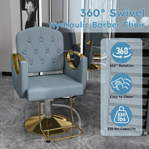 English Elm Hydraulic Salon Chair with Foot Pump Swivel Base Pu Leather Seat for Barber Tattoo Spa W2700P410955
