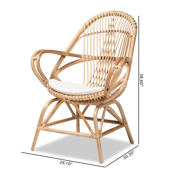 English Elm Modern Bohemian Rattan Accent Chair with Woven Backrest and White Upholstered Seat B2750P470037
