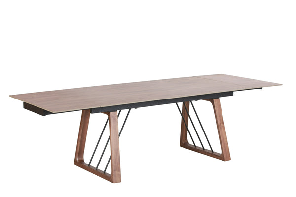 Vig Furniture Modrest Emmond Extendable Dining Table - Mid-century Modern Ceramic & Walnut, Elegant Trestle Base Walnut  Vgdw-dw3008-08-wal