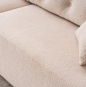 English Elm LY-029 Apricot Modular 4-Seater Sofa with Wood-Grain Chenille, High-Density Foam, 2 Pillows, Durable Comfort W2231S00023