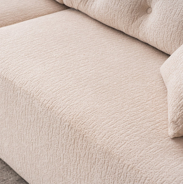 English Elm LY-029 Apricot Modular 4-Seater Sofa with Wood-Grain Chenille, High-Density Foam, 2 Pillows, Durable Comfort W2231S00023