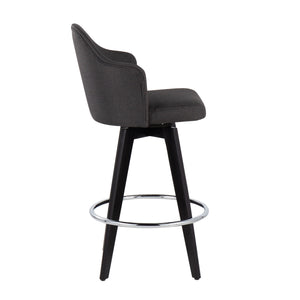 English Elm Ahoy Contemporary 26" Counter Stool Set Of 2 - Charcoal Fabric, Chrome Footrest, Black Wood Legs B202S00159