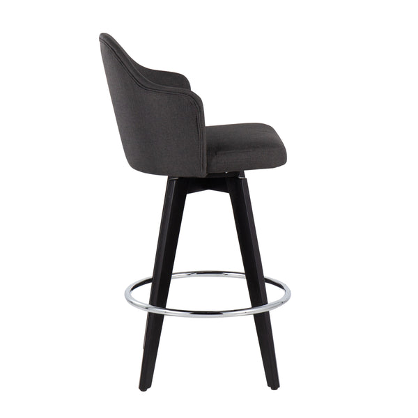 English Elm Ahoy Contemporary 26" Counter Stool Set Of 2 - Charcoal Fabric, Chrome Footrest, Black Wood Legs B202S00159