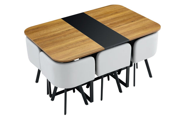 English Elm 7-piece Space Saving Dining Set with Melamine Table and Pu Cushioned Iron Frame Chairs W3875S00109