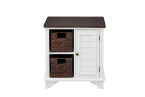 English Elm U Can Louvered End Table with Woven Grass Baskets Ottoman Legs Farmhouse Storage White N724P401353K