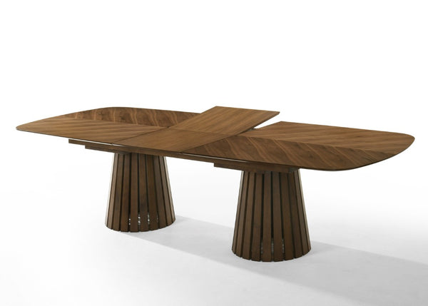 VIG Furniture Truman Mid-Century Modern Extendable Rectangular Table With 10 Upholstered Chairs, Solid Rubberwood Design Walnut Dining Set VGMA-MIT-5346-MI-1240-11PC