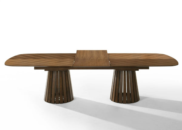 VIG Furniture Truman Mid-Century Modern Extendable Rectangular Table With 10 Upholstered Chairs, Solid Rubberwood Design Walnut Dining Set VGMA-MIT-5346-MI-1240-11PC