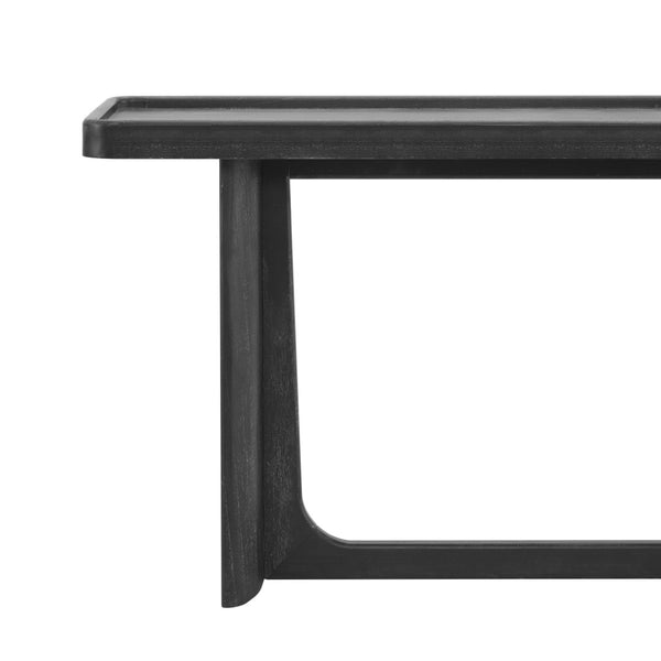English Elm Farmhouse Console Table Tray Top Trestle Base Distressed Wood Entryway Sofa Black N760P359387B