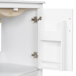 English Elm 30" Modern Bathroom Vanity with Ceramic Sink, Soft-Close Doors, Divided Drawer & Dual Door Shelves White N729P321376K