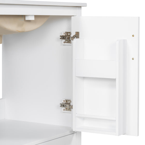 English Elm 30" Modern Bathroom Vanity with Ceramic Sink, Soft-Close Doors, Divided Drawer & Dual Door Shelves White N729P321376K