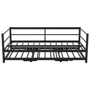 English Elm Twin Metal Daybed with LED Lighting and Adjustable Pop-Up Trundle, Industrial Steel Frame, Heavy-Duty Support Black N750P244915B
